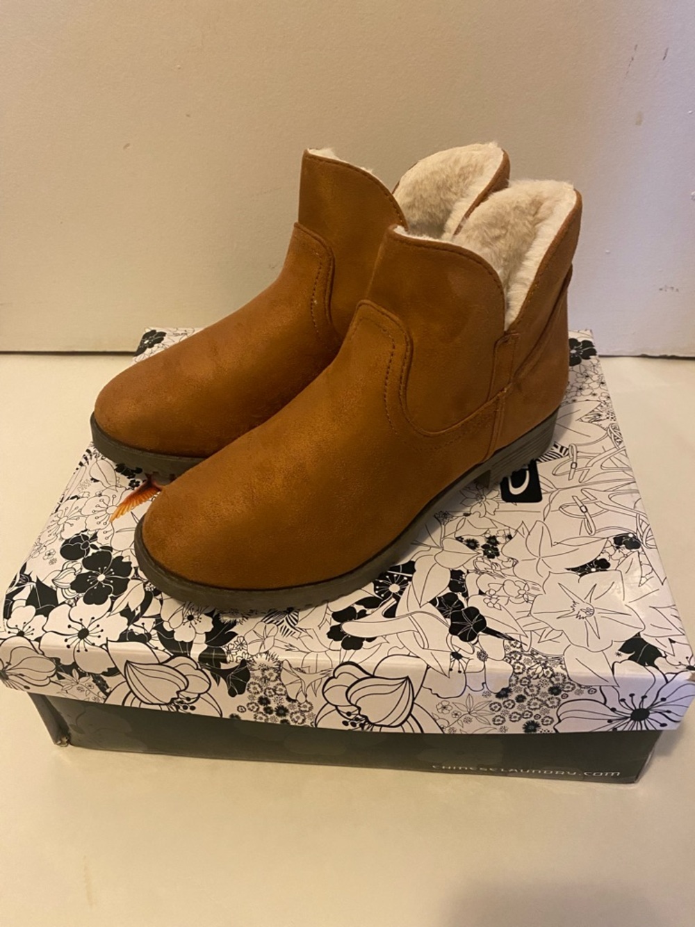 CL by Laundry Tan Shearling Ankle Booties